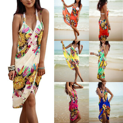 #ad Women Bikini Cover Up Scarf Dress Swimwear Beach Wrap Sarong Printed Swim Cover $10.69