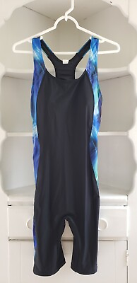#ad Womens Size L Athletic One Piece Swimsuit Black Racer Back Shorty Tank UPF 50 $20.99