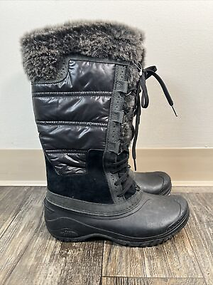 #ad The North Face Womens US 7.5 Primaloft Grey Black Faux Fur Winter Boots H2 $49.99