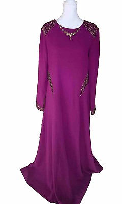 #ad Purple Designer Formal Wedding Lace Design Long Maxi Dress Abaya Kaftan Size M $14.99
