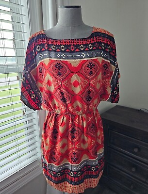 #ad Angie Red Boho Dress Medium $17.99