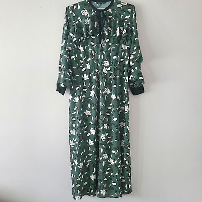 Eloquii Green Maxi Dress plus SZ 18 floral long sleeve ruffles tie elastic waist $49.00