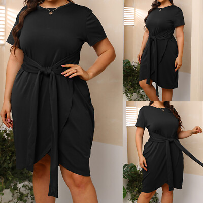 #ad Plus Size 18 26 Womens Belted Midi Dress Evening Party Cocktail Bodycon Dress $28.39