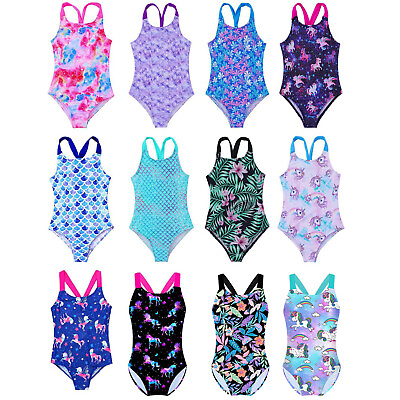 Kids Girls One Piece Swimsuit Criss Cross Back Swimwear Bathing Suit Beachwear $13.58