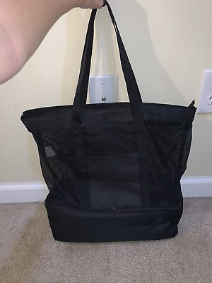 Black Mesh Beach Bag with Insulated Cooler Bottom $22.00