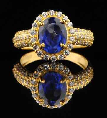 #ad 14KT Gold 2.10Ct Natural Royal Blue Tanzanite IGI Certified Diamond Women#x27;s Ring $458.35