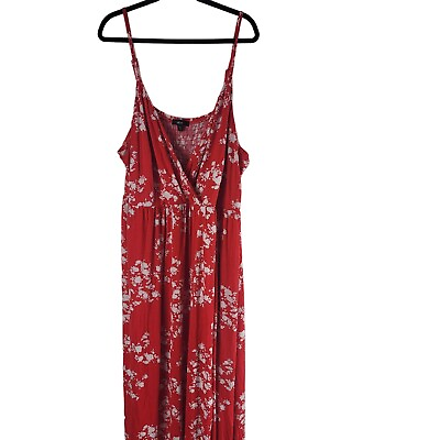 #ad Ellos Maxi Dress 3x 30 32 Womens Plus Size Red White Floral V Neck Sleeveless $17.78