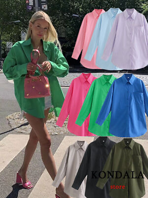 Women Chic Green Oversized Long Shirts Single Button Blouses Long Sleeve Tops $36.35