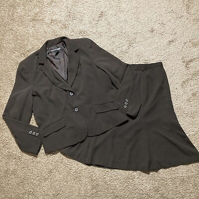 #ad Norton McNaughton Petite Brown Size 16 Skirt Suit 2pc Set Career Church Business $32.99