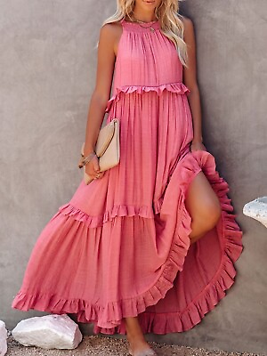 #ad #ad Ruffled Sleeveless Maxi Dress with Pockets $39.99