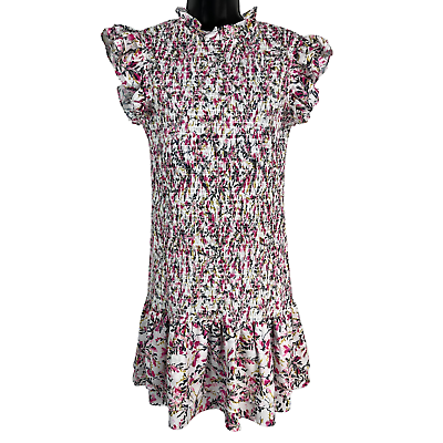 NWT French Connection Summer White Floral Verona Crepe Smock Dress Size Large * $56.00