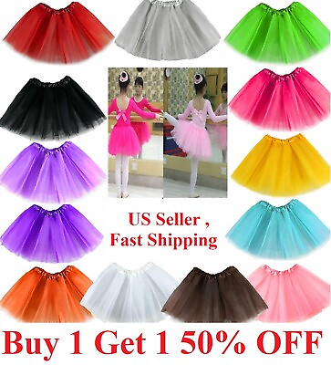 Toddler Kid Solid Color Tutu Skirt Ballet Dress Girls 3 Layer Petticoat $7.49