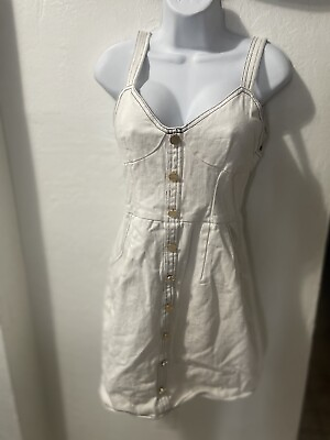 SABO SKIRT White denim dress with front buttons pockets zipper.Size L#9 $21.25