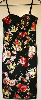 #ad Material Girl Black Metallic Floral Spring Summer Dress Medium Size $35.00