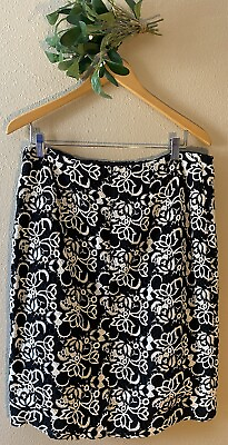 #ad Talbots Pencil Skirt Black White Floral Crochet Lined Size 12 NWT $139 $39.99