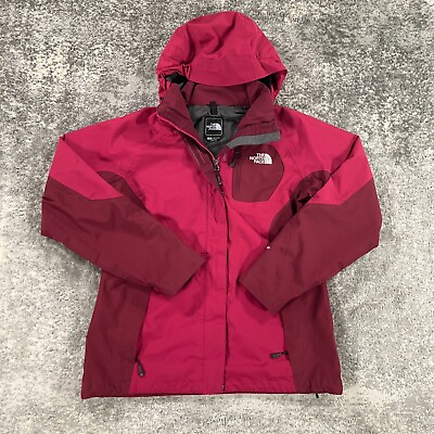 #ad North Face Jacket Womens Large L Pink Hyvent Rain Coat Full Zip Removable Hood $32.98