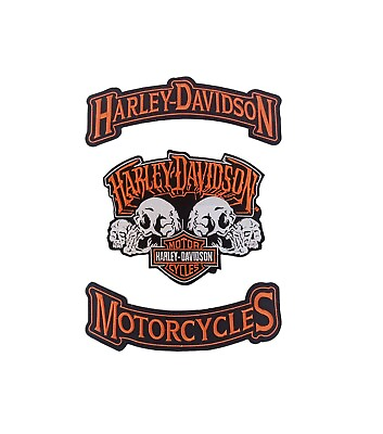 #ad Harley Skull Large Harley Motorcycle 12quot; Jacket Back Patch large 3 PCS SET $47.99