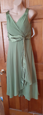 #ad #ad Evan Picone Tie Bow A line Flowy Dress Party Olive Cocktail Evening Dress Size 4 $39.99