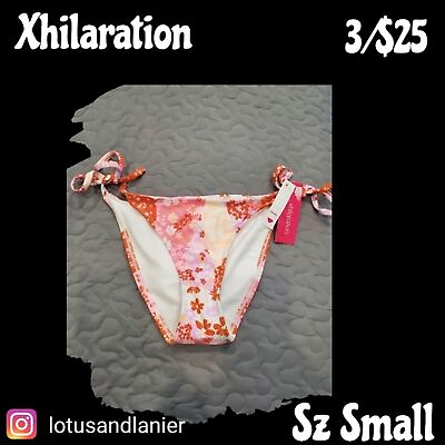 #ad Xhilaration Pink Floral Cheeky Bikini Bottom Sz Small 3 $25 $19.00