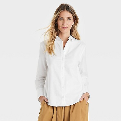 Women#x27;s Long Sleeve Oxford Button Down Shirt A New Day White XL $9.99
