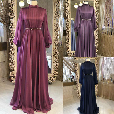 #ad #ad Muslim Chiffon Formal Prom Evening Dresses Long Sleeve Women Party Gowns Custom $114.99