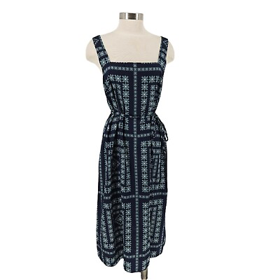 #ad Ann Taylor LOFT Midi Dress Blue Floral Sleeveless Tie Belt Sundress Womens 14 $28.95