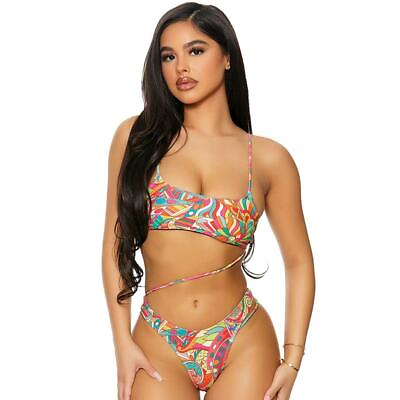 #ad Cut Out One Piece Swimsuit Strappy High Leg Thong Monokini Kaleidoscope 441411 $24.74