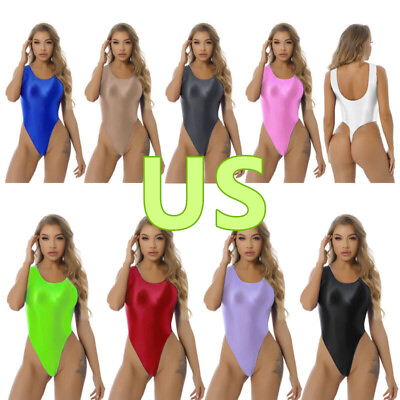 US Woman#x27;s One piece Bodysuit Glossy High Cut Thong Bikini Swimsuit Beachwear $9.98