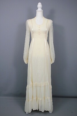 #ad Vtg Women#x27;s 70s Ivory Gunne Sax Prairie Maxi Dress 1970s Lace Wedding Dress XS S $399.99