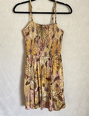 #ad Angie Smocked Floral Boho Dress or Tunic Top Women’s Small Spaghetti Straps $18.00
