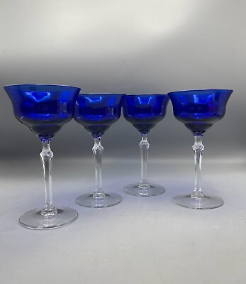 #ad Vintage Cobalt Blue Cocktail Coupe Glasses Stemware Barware Set Of 4 $24.50