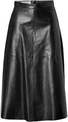 Women#x27;s Genuine Lambskin Real Leather Skirt Black A Line Knee Length Soft Skirt $104.00