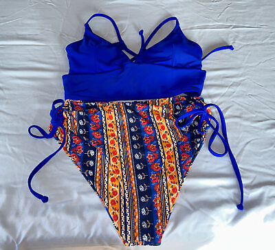 #ad #ad ZAFUL Women High Waisted Bikini Set Two Piece Swimsuit S Blue $13.00