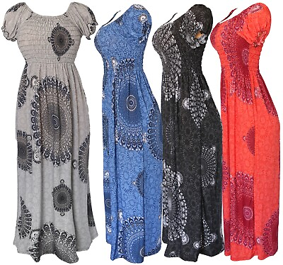 #ad #ad Women#x27;s Aztec Circles Bohemian Smocked Summer Sundress Long Dress $17.95