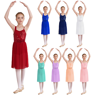 Kids Girls Dress Tunic Maxi Glittery Dancewear Irregular Shoulder Straps Teen $14.37