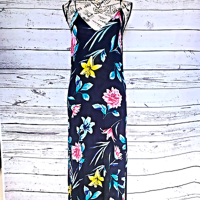 #ad FOREVER 21 Tropical Black Floral Long Cami Maxi Dress Size Small $15.00