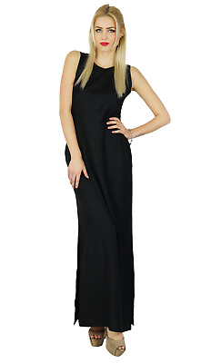 #ad Bimba Women Long Black Maxi Dress Side Slit Casual Wear Comfort NSZ AU $23.99
