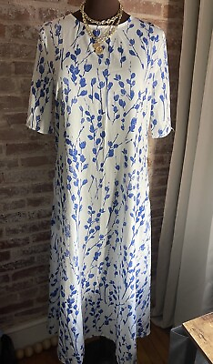 #ad #ad New Blue White Floral Long Maxi Dress Short Sleeve Lightweight A Line Medium $25.00