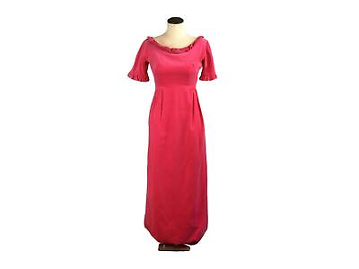 #ad 1960s Emma Domb Hot Pink Velvet Empire Waist Vintage Dress XS $85.00