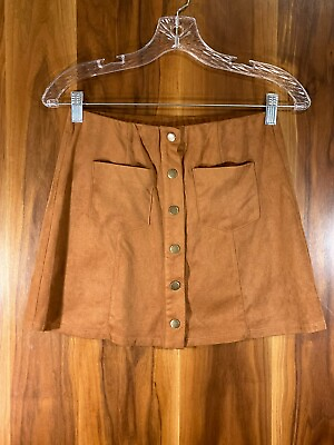 #ad Forever 21 Casual Button Down Mini Skirt w 2 Front Pockets Brown Size SP $16.35
