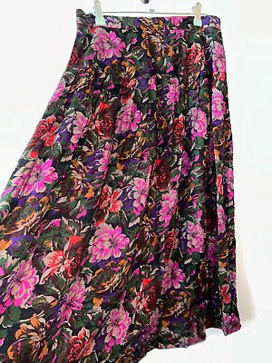 Vintage Bohemian Skirt Long Black Floral Size 12 Gypsy Retro Boho Peasant Work GBP 17.84