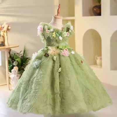 #ad Children#x27;s Wedding Birthday Party Prom Evening Dress Green Flower Girl Dresses $134.29