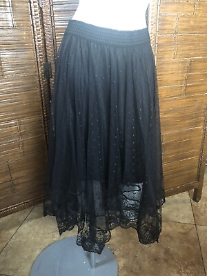#ad Vintage Black Lace Midi Maxi Skirt Long Layered Whimsigoth Gothic Grunge Y2k 90s $36.00
