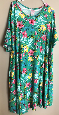 #ad Pretty Floral Green Knit Dress Size 4X $16.80