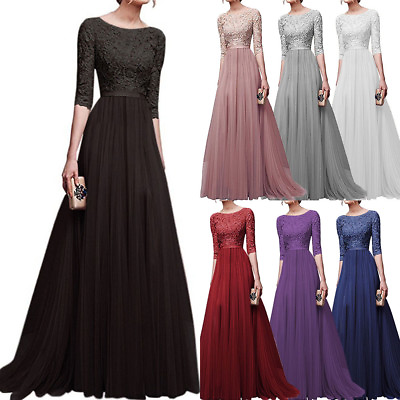#ad Fashion Women Long Sleeve Ball Gown Chiffon Dress Lace Evening Party Dresses New $29.15
