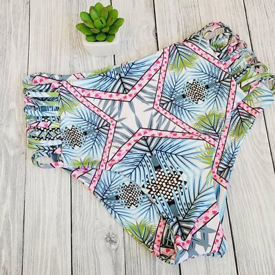 #ad Cupshe Multicolor Tropical Geometric Palm Print High Waist Swim Bikini Bottoms S $14.00