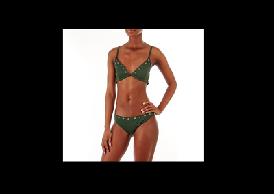 #ad TiniBikini Swim Junior Womens Size Large Olive Green Ribbed Bikini Swimsuit New $17.95