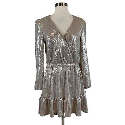 #ad Betsy amp; Adam Women#x27;s Cocktail Dress Size 8 Silver Sequined Dot Fit and Flare $69.99