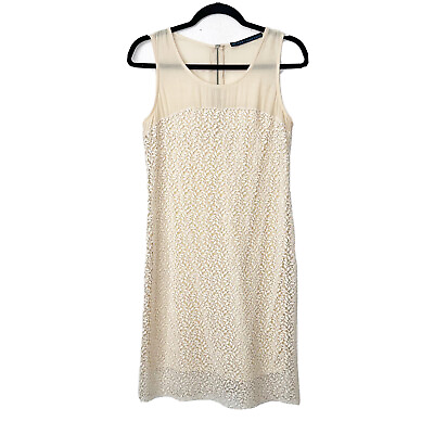 #ad Zara Cream Lace Overlay Sleeveless Shift Dress Womens Size M $25.00