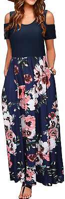 STYLEWORD Women#x27;s Summer Cold Shoulder Floral Sundress Casual Long Maxi Dress wi $79.43